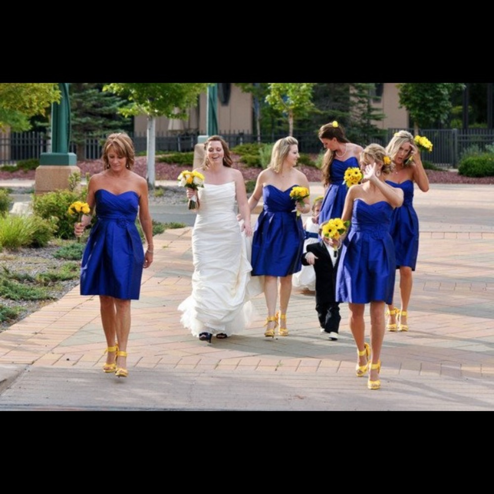 Navy blue strapless bridesmaid dress